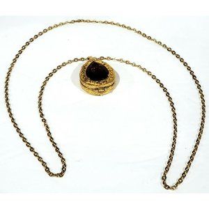 Goldette COMPARTMENT LOCKET teardrop amethyst purple hinged pendant 32" NECKLACE